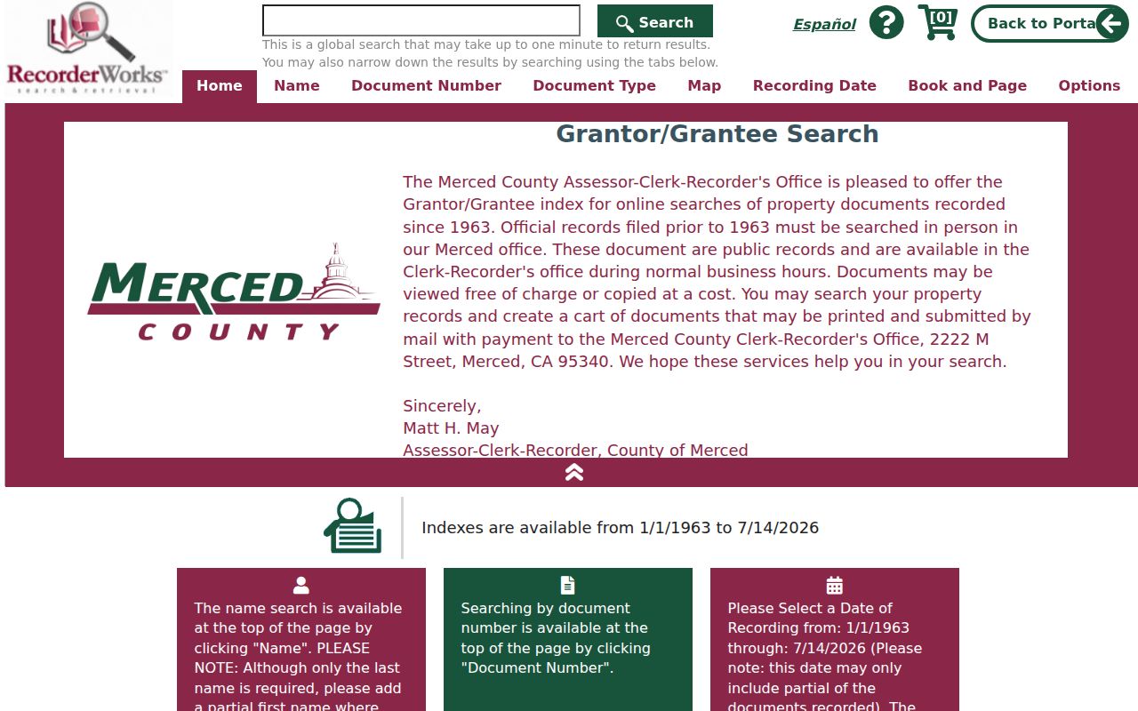 Merced people search fields in the RecorderWorks index