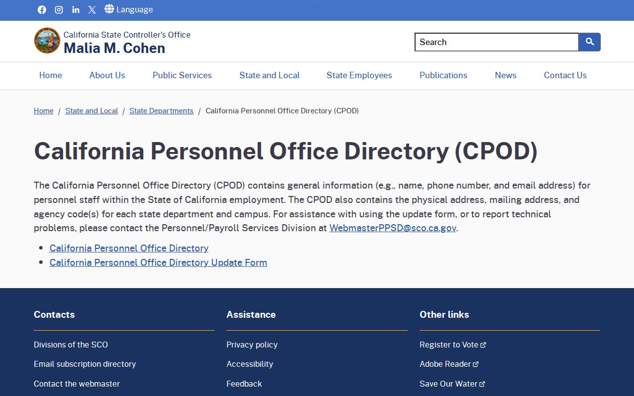 California state personnel directory serving Merced