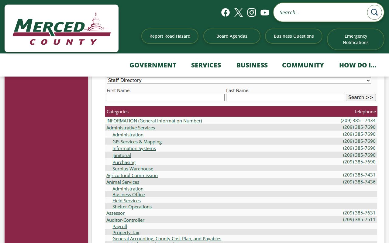 Merced people directory for county staff