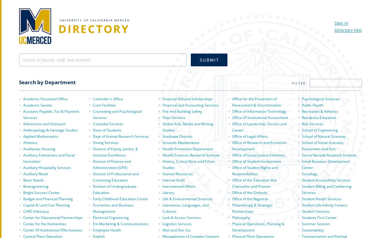 UC Merced people directory search and department filter