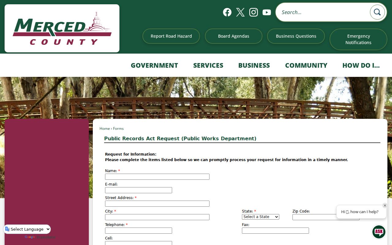 Merced public records request form under California law