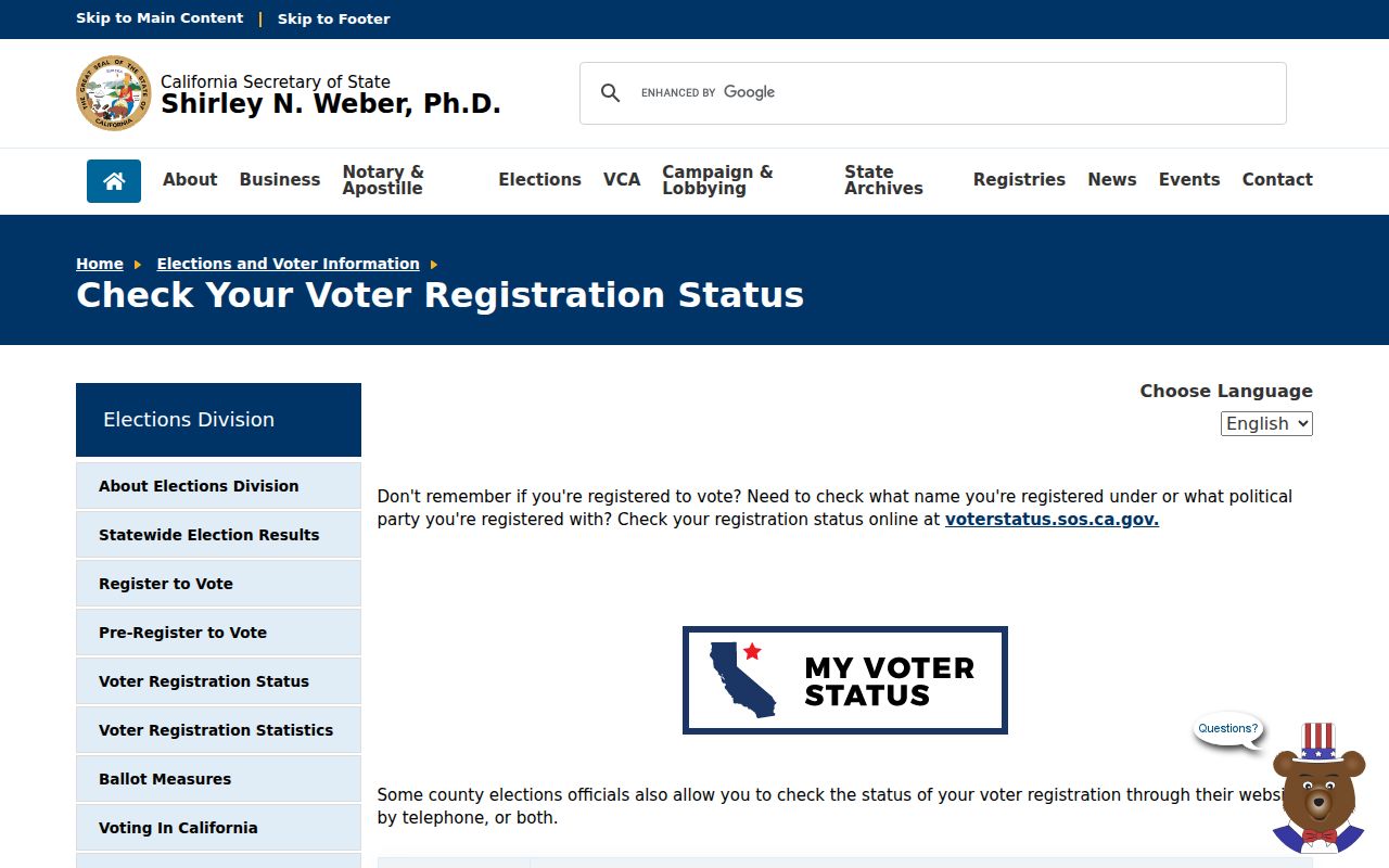 Merced voter registration status information from California