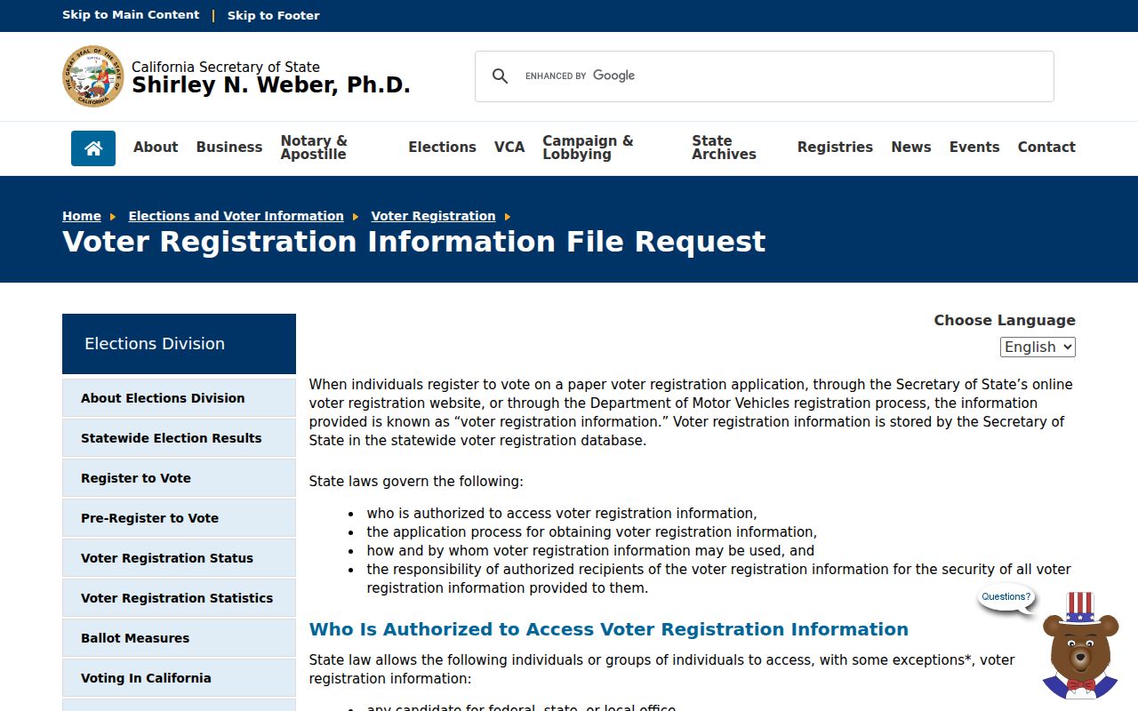 Merced voter registration file request instructions from California