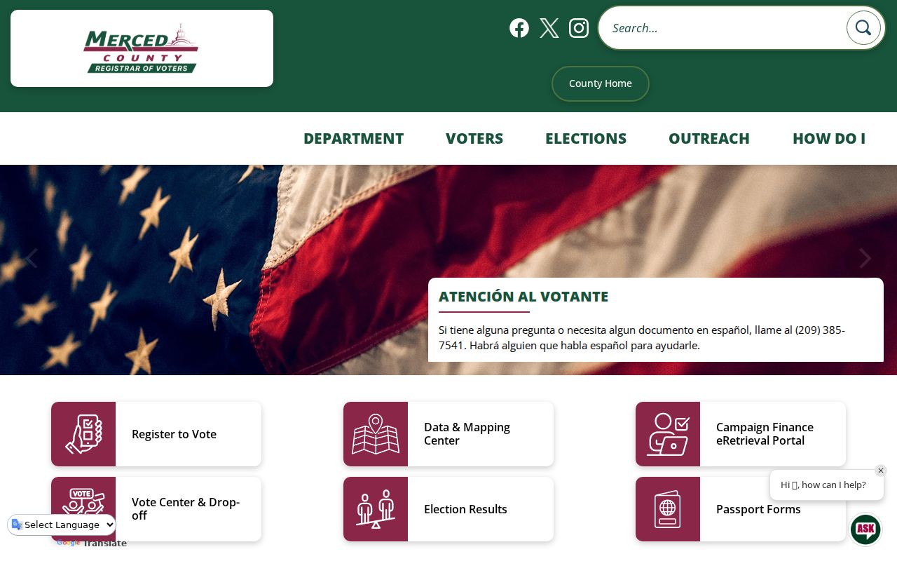 Merced voter registration and Elections office page